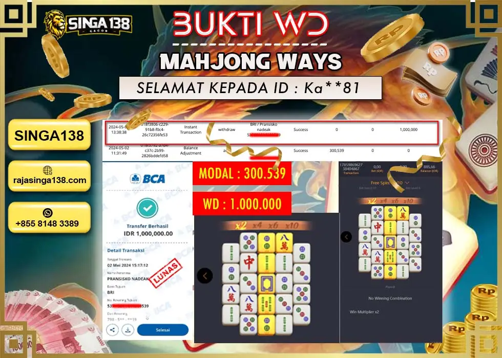 SINGA138 WD SLOT MAHJONG WAYS 2 Rp 1.000.000 - LUNAS