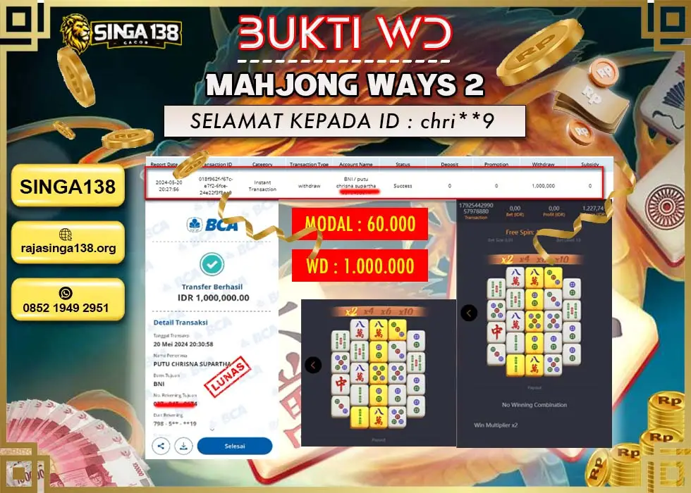 SINGA138 WD SLOT MAHJONG WAYS 2 Rp 1.000.000 - LUNAS