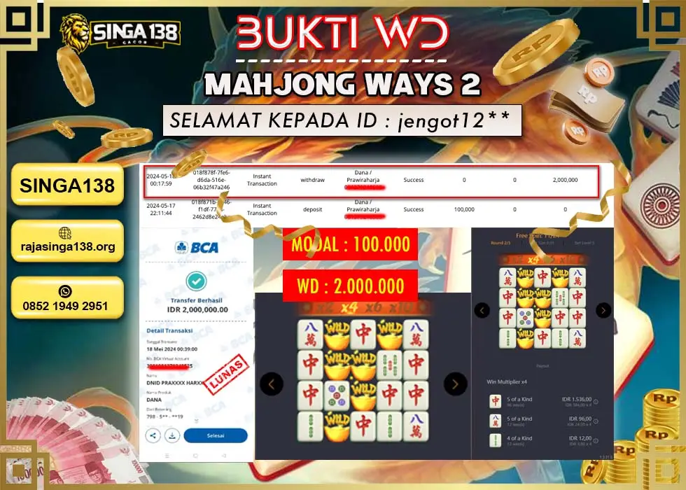 SINGA138 WD SLOT MAHJONG WAYS 2 Rp 2.000.000 - LUNAS