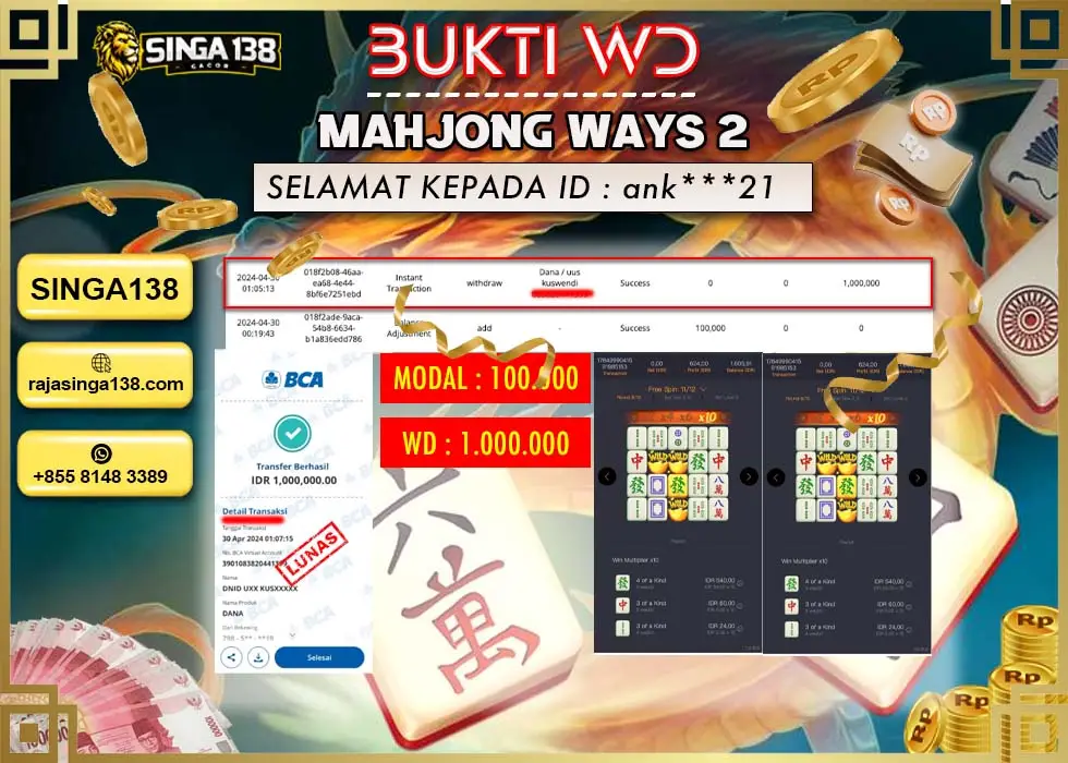 SINGA138 WD SLOT MAHJONG WAYS 2 Rp 1.000.000 - LUNAS